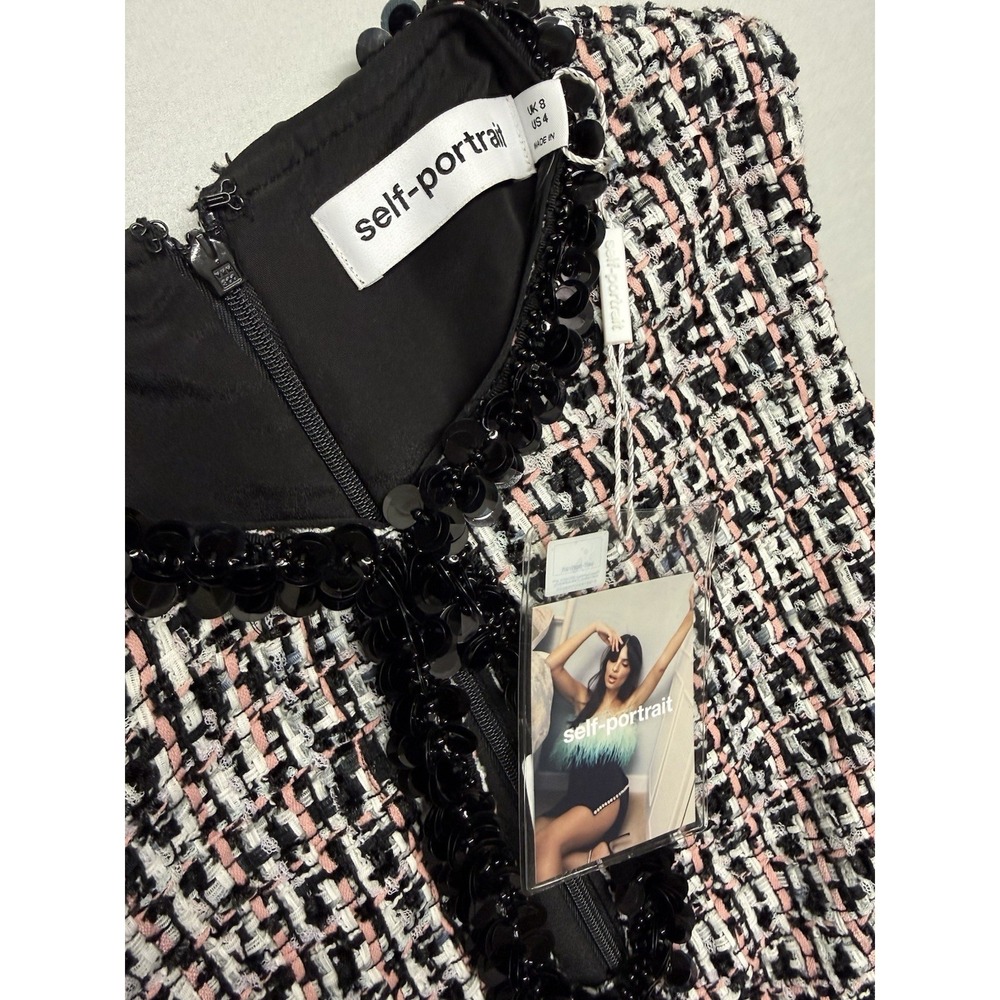 Self-Portrait Paillette Embellished Bouclé Tweed Mini Dress.Multicolor.Sz 4.NWT - Picture 9 of 15